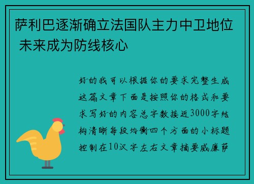 萨利巴逐渐确立法国队主力中卫地位 未来成为防线核心